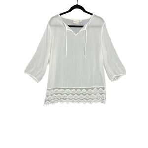 Chicos Sheer Lace Long Sleeve Shirt Women’s Size Large Boho Coastal Fairycore